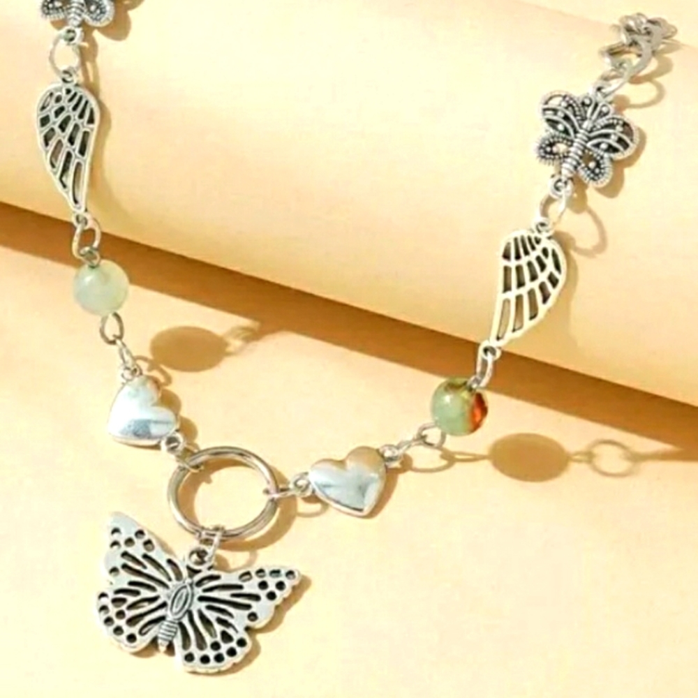 NWT Silver Butterfly Winged Necklace